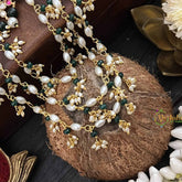 Vriksham Elegant Floral  White & Green Pearls Style 1 Gram Gold Jada Billai-G20348